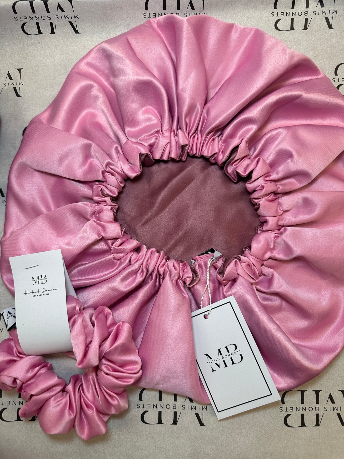 Pink Pearl satin reversible bonnets