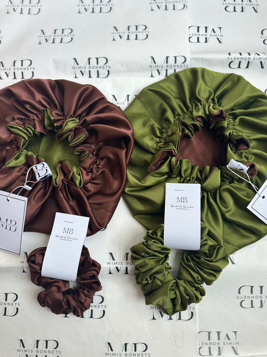 The Dubai Chocolate Luxury Reversible Satin Bonnet