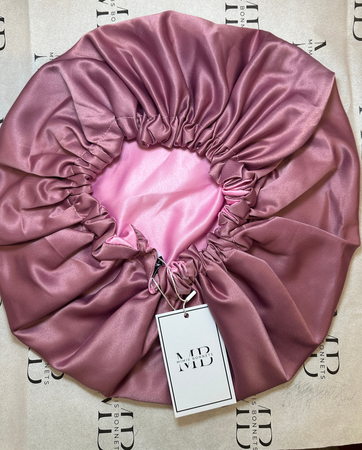 Pink Pearl satin reversible bonnets
