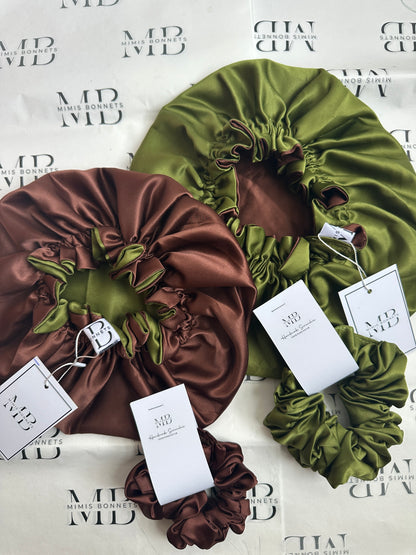 The Dubai Chocolate Luxury Reversible Satin Bonnet