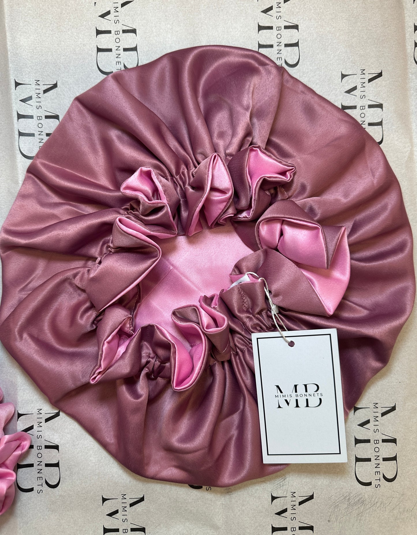 Pink Pearl satin reversible bonnets