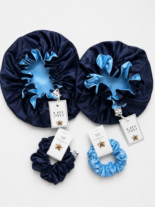 Midnight Blue Reversible Satin Bonnet