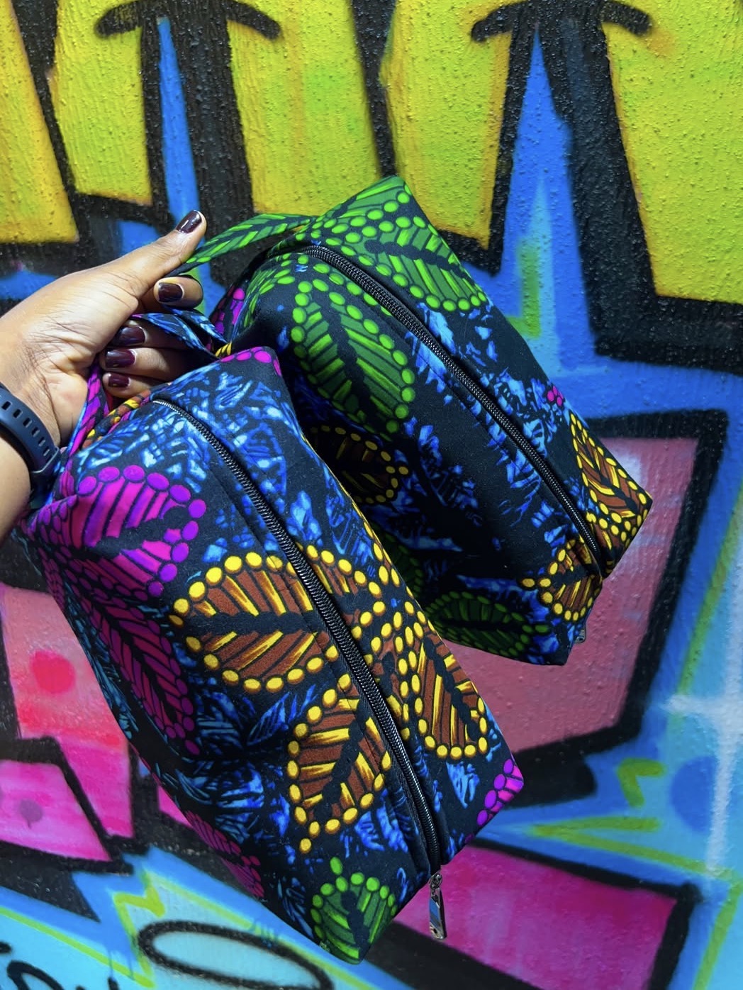 Alàáyo African Print Sunset Kente Toiletry/Makeup/Hair Accessories bag