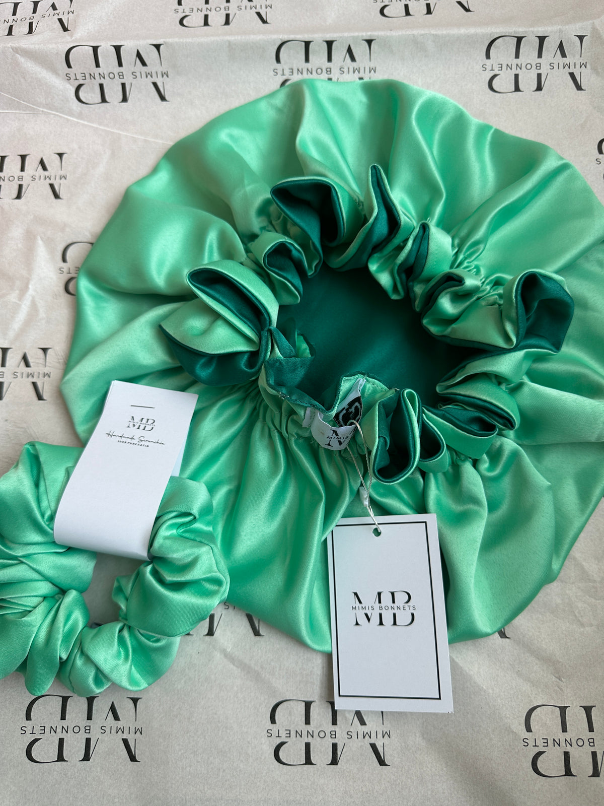 Mint Glow & Emerald Luxe Revrsible bonnets