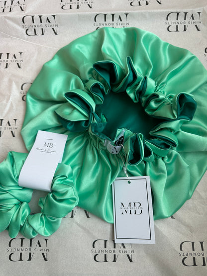 Mint Glow & Emerald Luxe Revrsible `bonnets