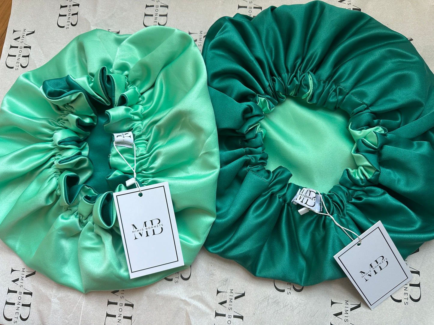 Mint Glow & Emerald Luxe Revrsible `bonnets