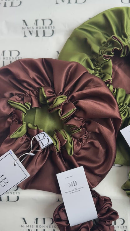 The Dubai Chocolate Luxury Reversible Satin Bonnet
