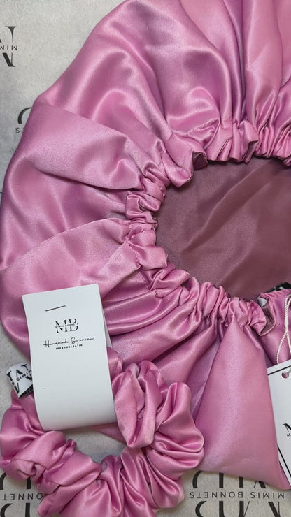 Pink Pearl satin reversible bonnets