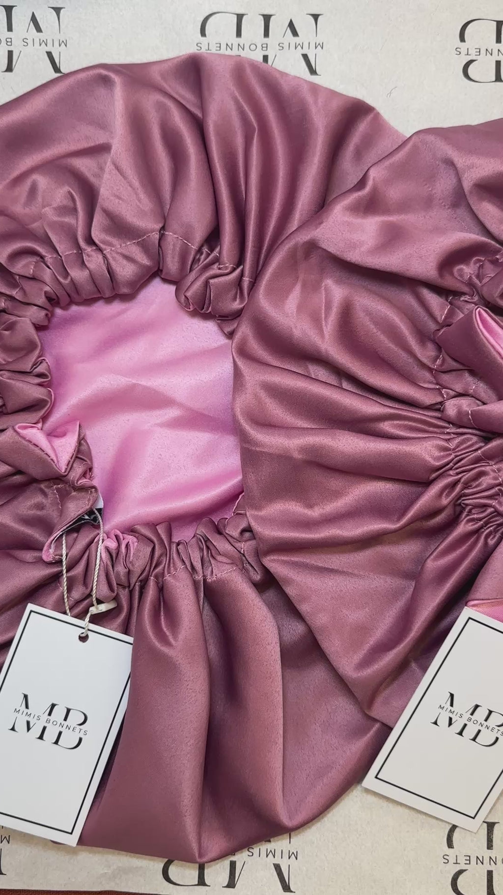 Pink Pearl satin reversible bonnets